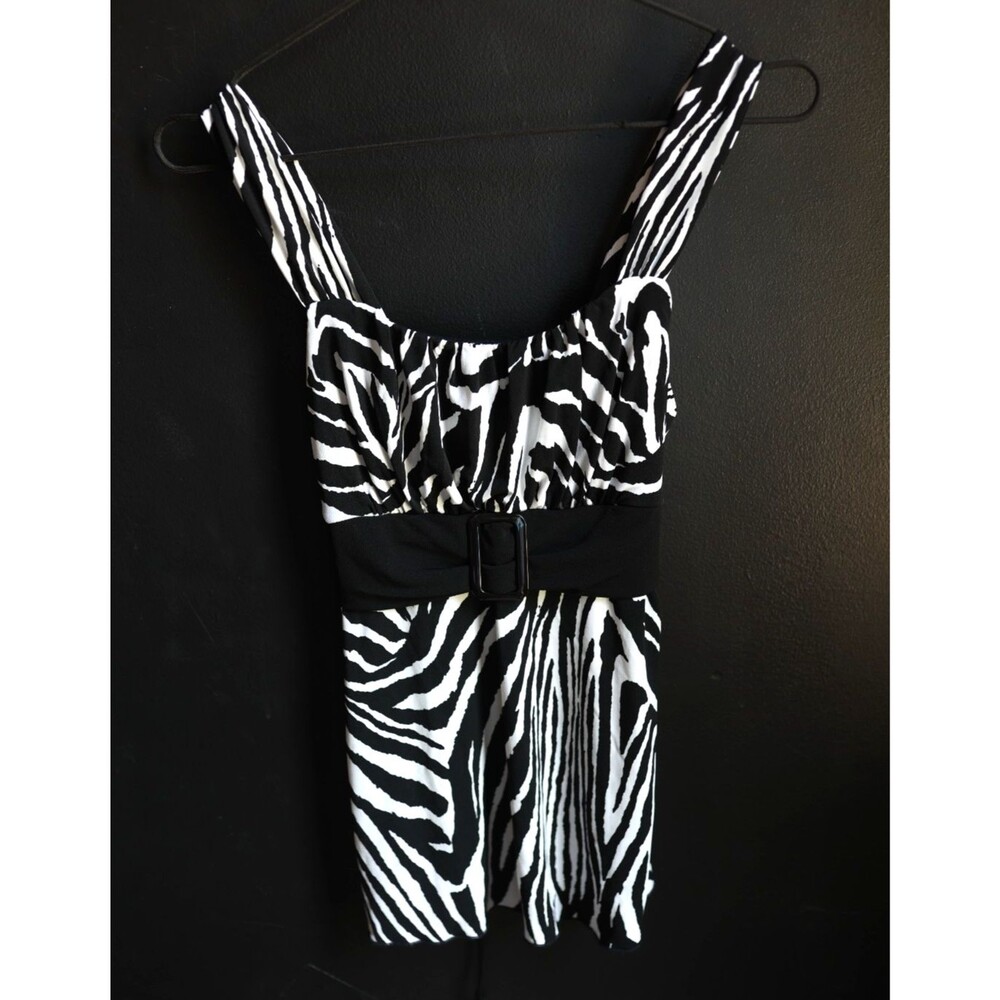 Vintage Y2K IZ Byer Zebra Print Summer Baby Doll Belted Top Mall Goth Fairy S